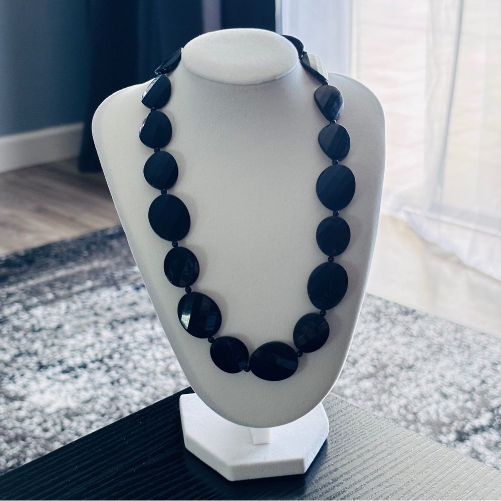 Liz & Co Black Faceted Resin Bead Statement Necklace Gunmetal Chain